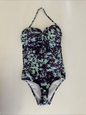 Mint and Violet Patterned Women’s One-Piece Swimsuit